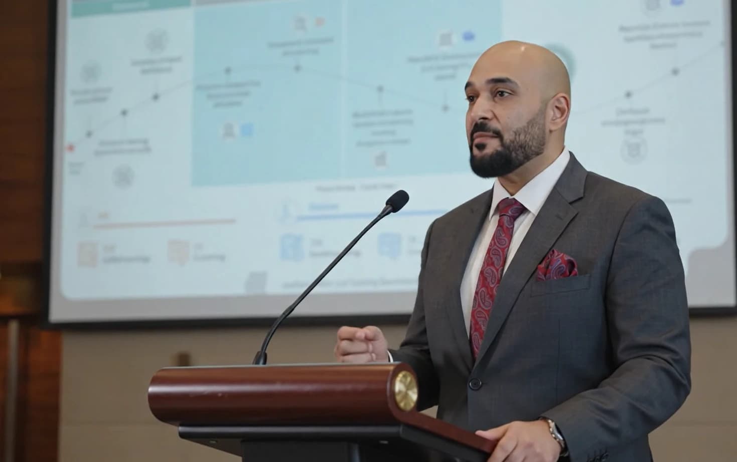 Hashem Shmaisani speaking at a podium